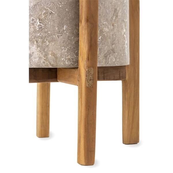 Shop Black Friday Deals On 17 Marble Cylindrical Large Planter On Teak Wood Stand On Sale Overstock 28874111