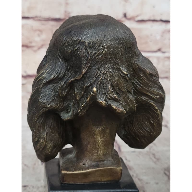 Bronze Sculpture Bust er Spaniel Imitative Dog Pet Animal Marble Base Figure Figurine