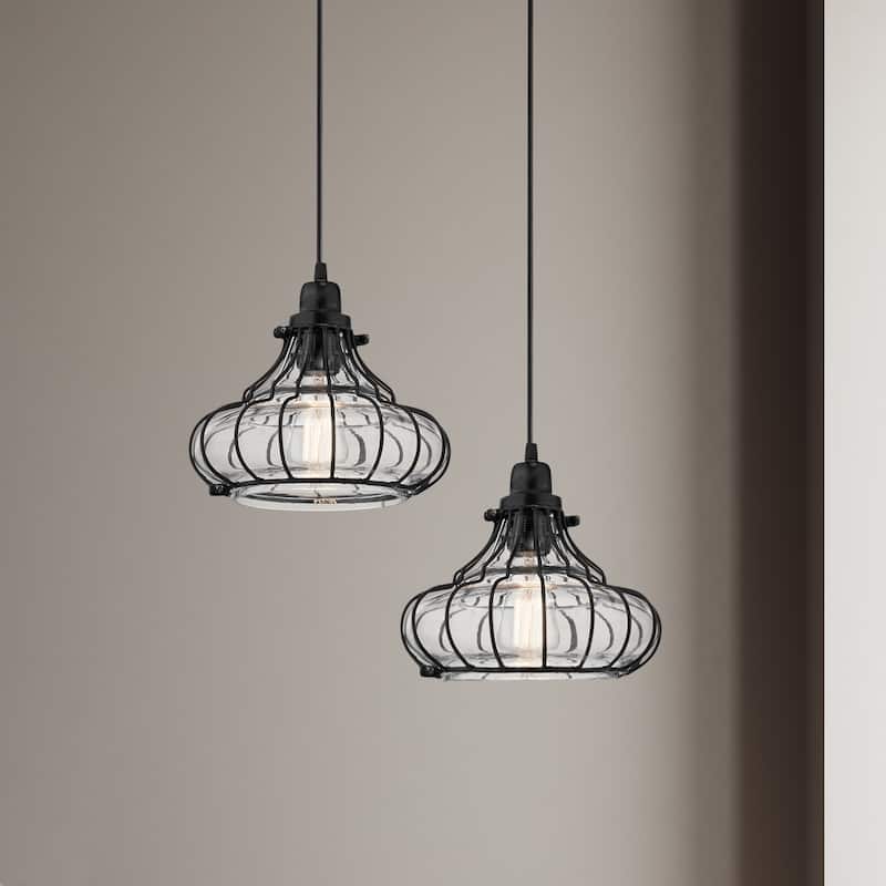 Cora River of Goods Black Metal Conical Pendant Light with Clear Glass Shade - 10" x 10" x 9.5"/68.5"