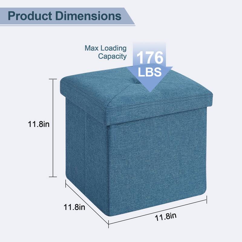 Javlergo 15" Foldable Storage Ottoman, Tufted Linen Foot Rest Stool/Seat Toy Chest