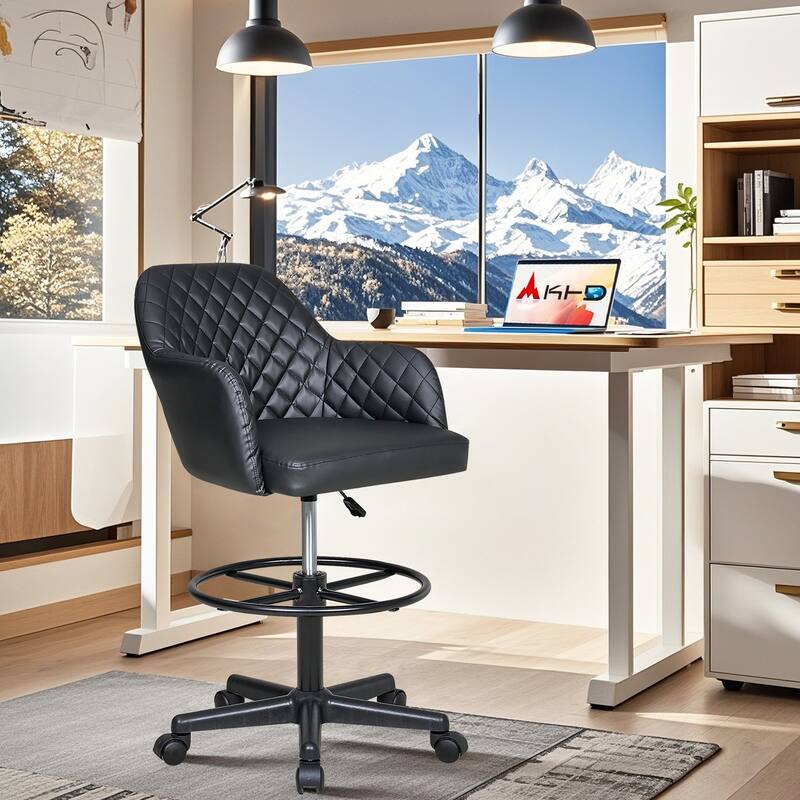 VECELO Contemporary PU Leather Drafting Chairs(Set of 2) Task Chair with Metal Frame and Back Home Ofiice Chairs