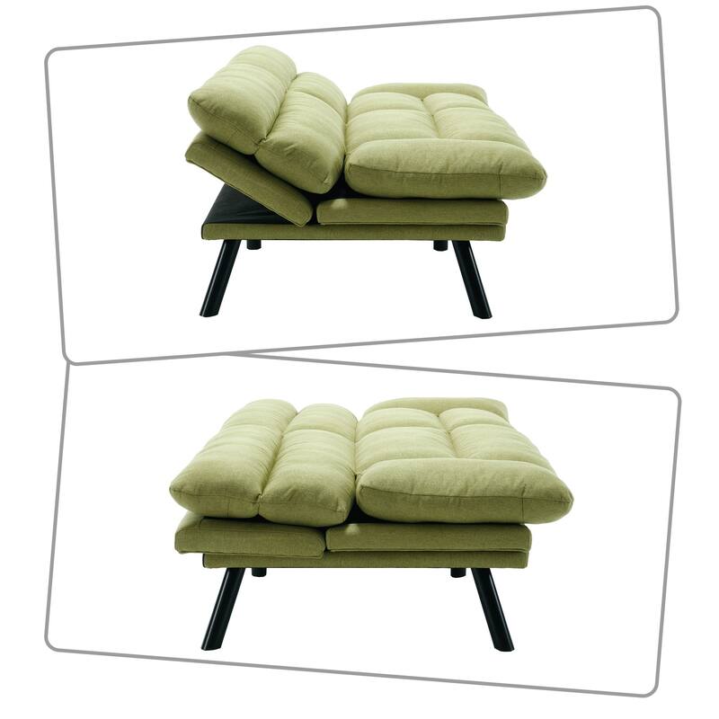 Modern style sofa futon with adjustable backrest and adjustable armrests, metal legs for bedroom living room flat dormitory