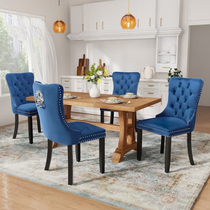 Solid Wood Velvet Upholstered Dining Chair Set of 4