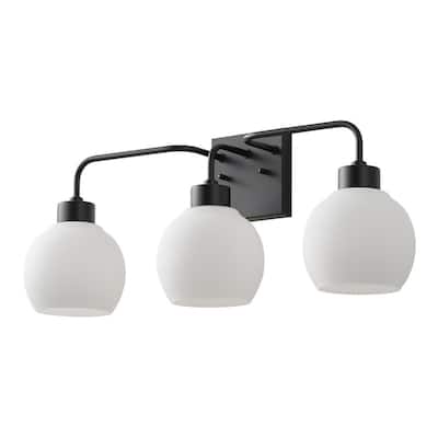 Modern 3-Light Wall Sconce with White Glass Shades for Bathroom Vanity