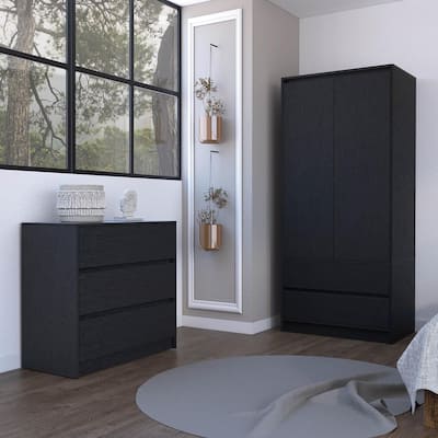 2 Piece Wooden Bedroom Set with 3 Drawer Dresser and Double Door Armoire