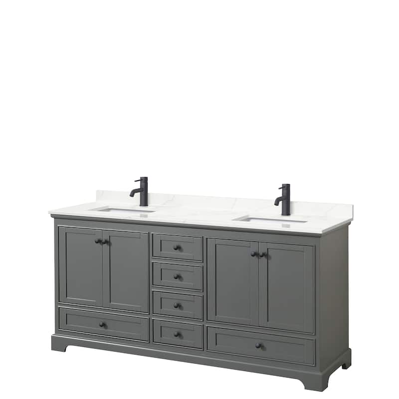 Deborah 72-inch Double Vanity, Quartz Top - Dark Gray, Black Trim, Giotto Quartz Top