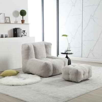 Fluffy Bean Bag Chair Lazy Sofa Chair with Memory Foam and Ottoman,Multi-scene Use