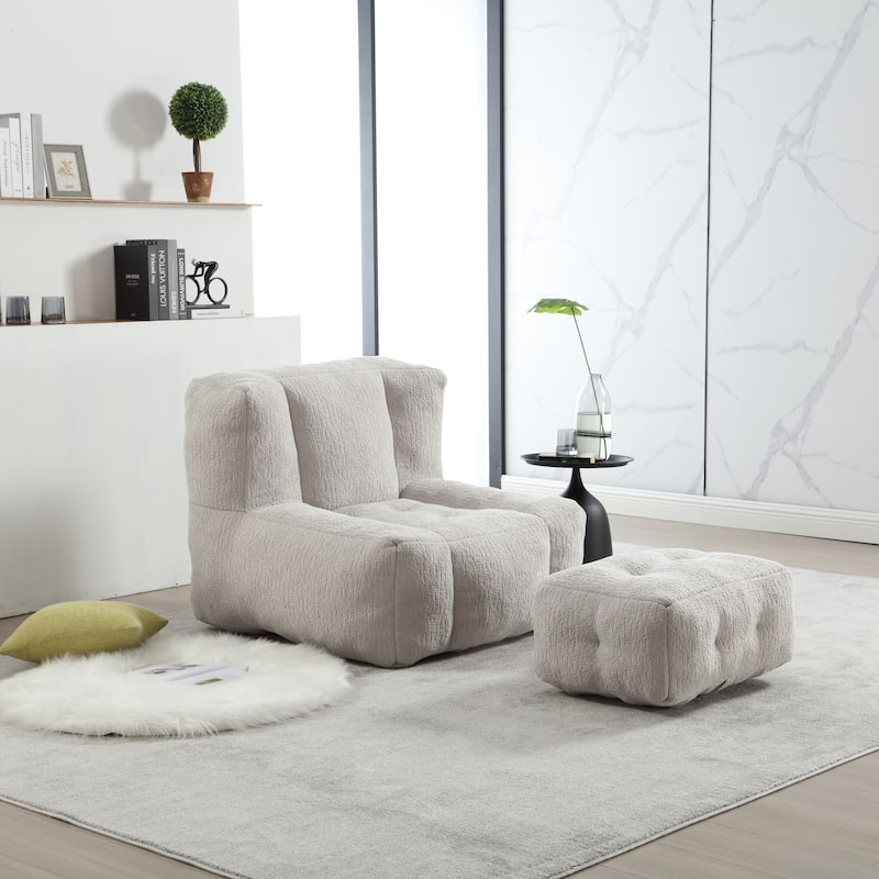 Fluffy bean bag chair with memory foam and ottoman