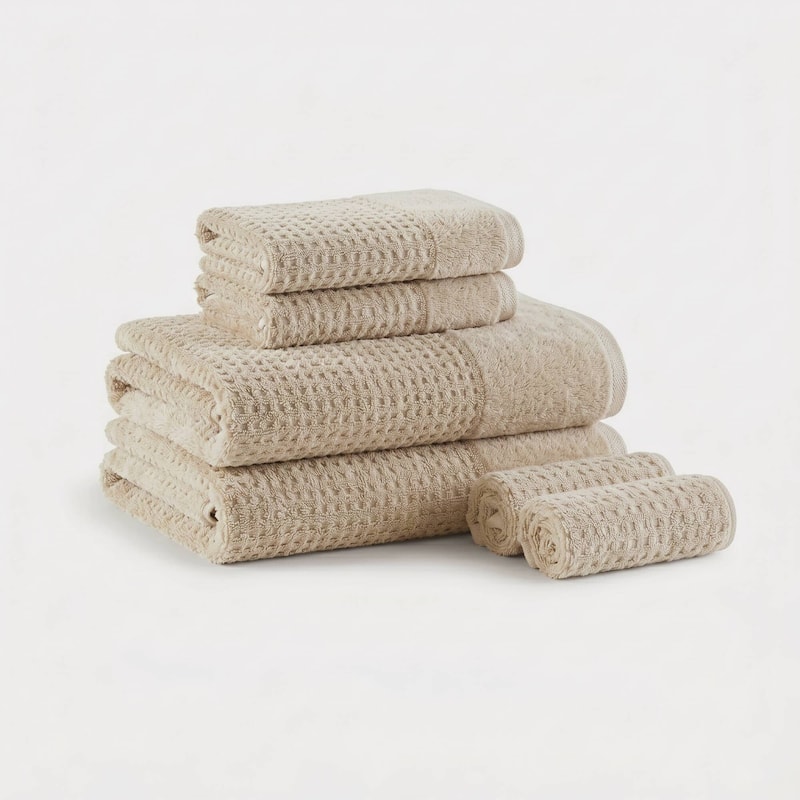 Madison Park Spa Waffle Cotton Waffle Jacquard Antimicrobial Bath Towel 6 Piece Set