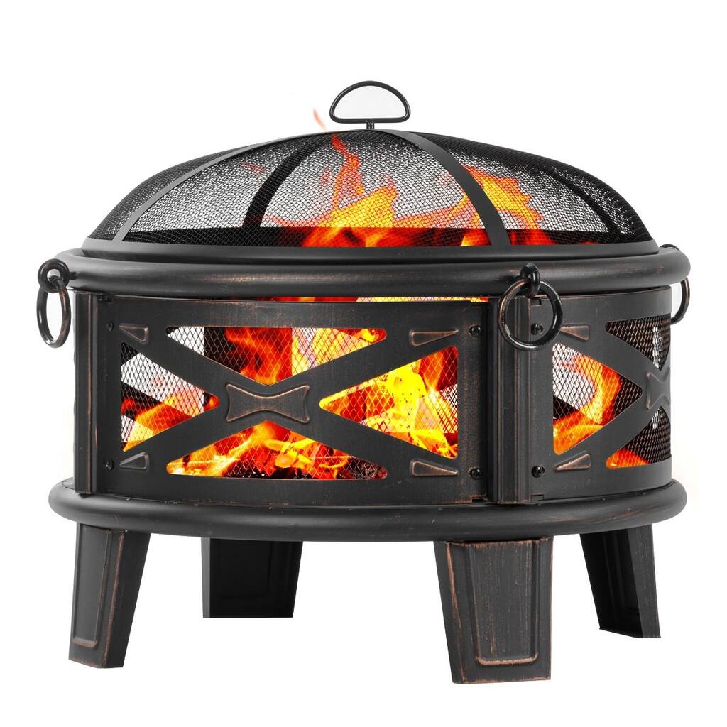 Lava Star 26" Wood Burning Fire Pit with Grill for Outside Bonfire, Metal Firepit for Patio and Party - N/A