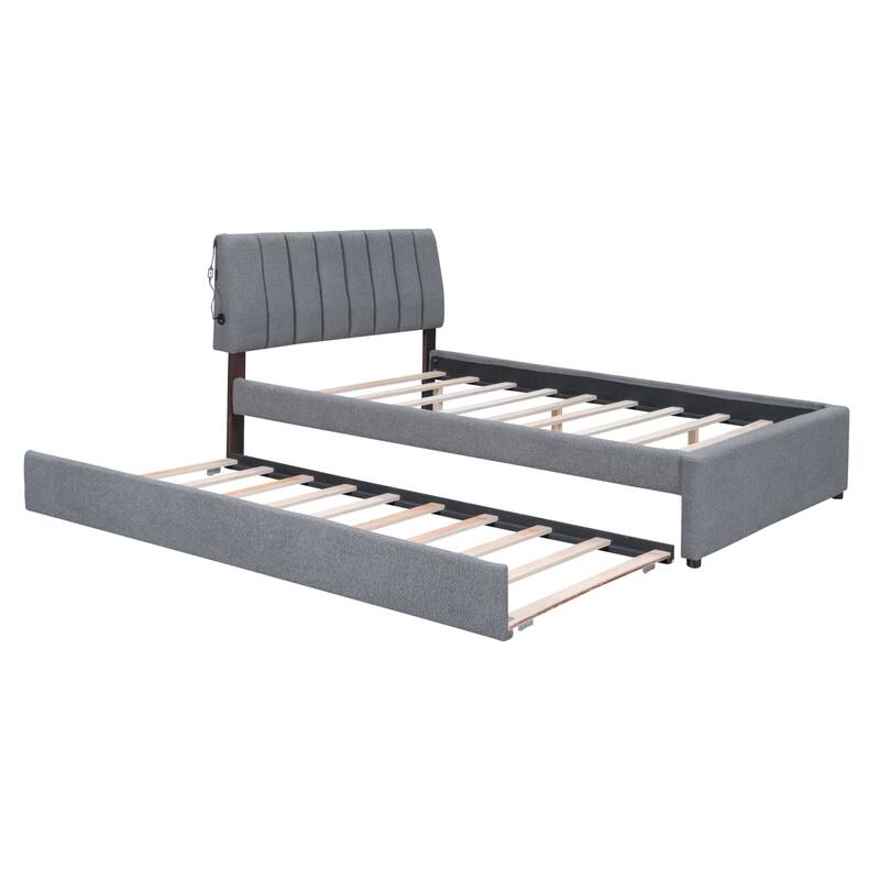 Upholstered Platform Bed with Trundle and LED Lights