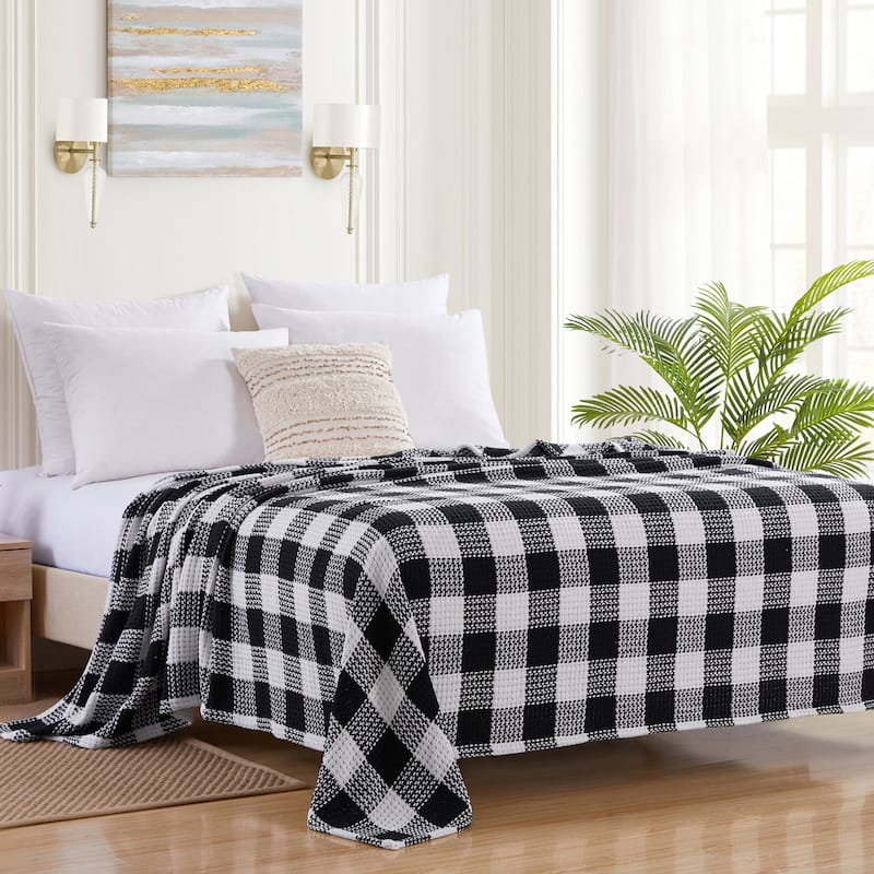 Sweet Home Collection Cotton Blend Knit Buffalo Check Blanket