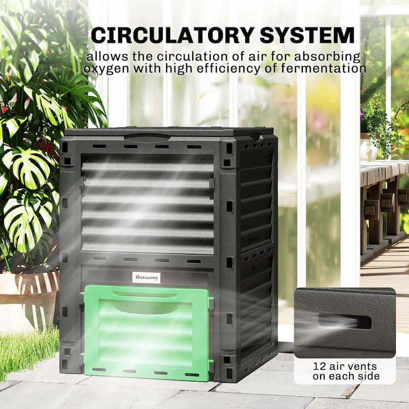 Outsunny Garden Compost Bin 80 Gallon Outdoor Large Capacity Composter Fast Create Fertile Soil Aerating Box