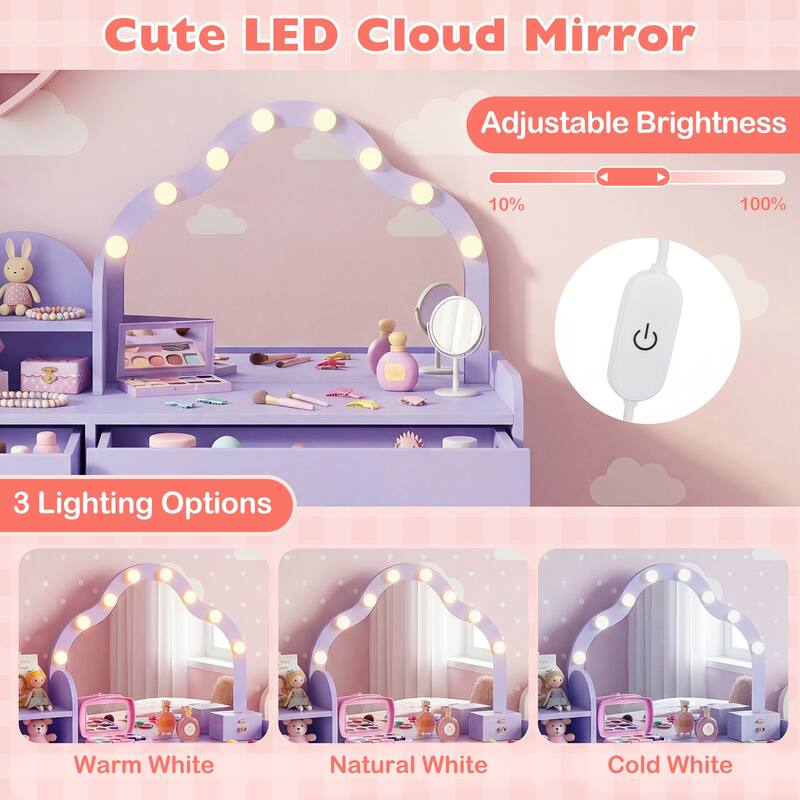 Gymax Kids Vanity Set Princess Pretend Play Makeup Desk w/ Cute