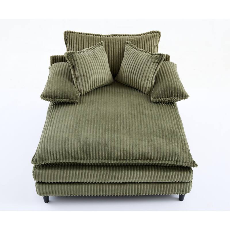 Corduroy Oversized Chaise Lounge with 4-Position Adjustable Backrest, 2 Pillows & 300lb Capacity - Convertible Sofa Bed