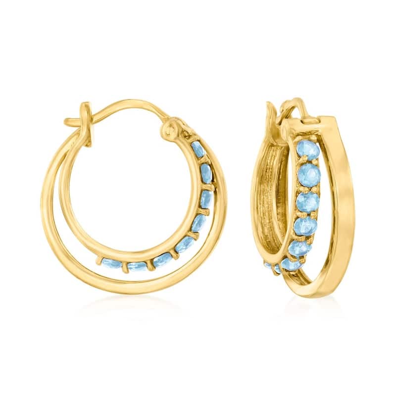18k Yellow Gold Over Sterling Silver Swiss Blue Topaz Gemstone Hoop Earrings
