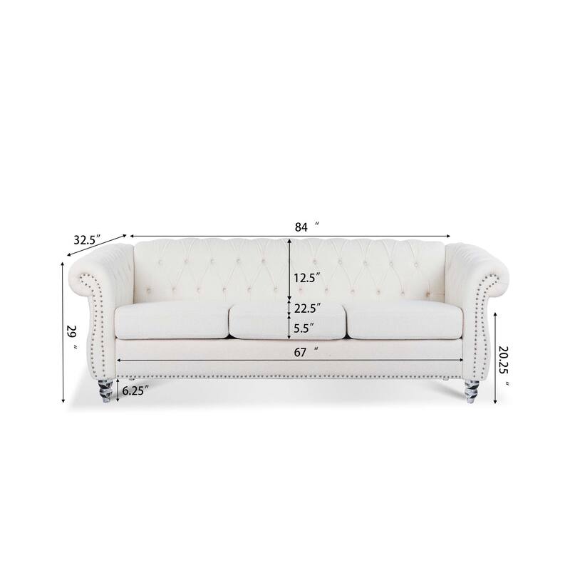 84.65" Rolled Arm Chesterfield 3 Seater Sofa