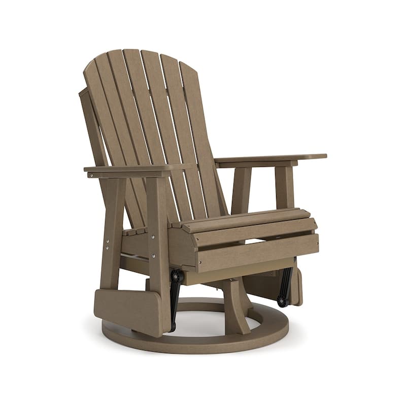 Sami 31 Inch Outdoor Swivel Glider Chair, Slatted, Adirondack, Brown Finish