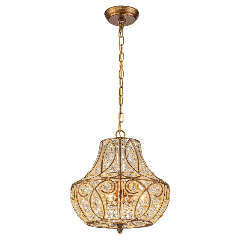 Vintage Glam 4-Light Antique Brass Crystal Chandelier - Antique Brass