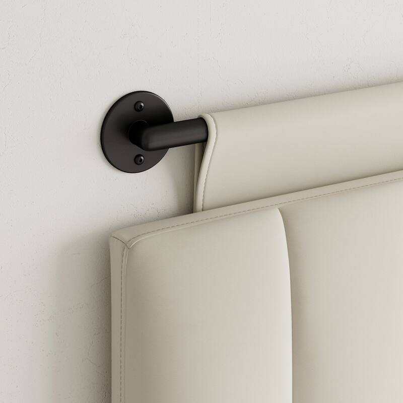 Nathan James Remi Wall Mount Tufted Headboard with Adjustable Straps and Black Metal Rail