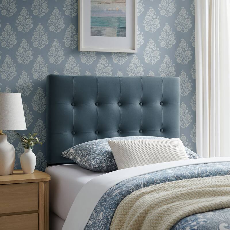 Emily Biscuit Tufted Performance Velvet Headboard - Cadet Blue - Twin