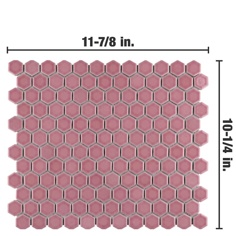 Merola Tile Tribeca 1" Hex Glossy Blush 10-1/4" x 11-7/8" Porcelain Mosaic Floor and Wall Tile