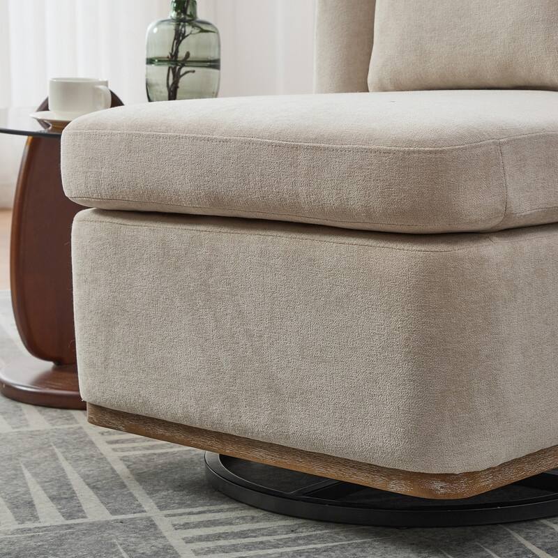 25.2" Wide Modern Chenille Upholstered Armless Metal Base 360° Swivel Chair with Pillow