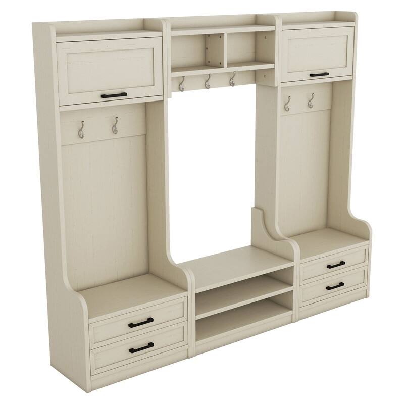 4-in-1 Detachable Hall Tree with Storage Cabinets and Hooks, Multifunctional Hallway Coat Rack with Drawers and Shoe Bench