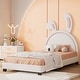 preview thumbnail 28 of 43, Modern Upholstered Leather Platform Bed, with Rabbit Ornament and Leather Headboard Twin White