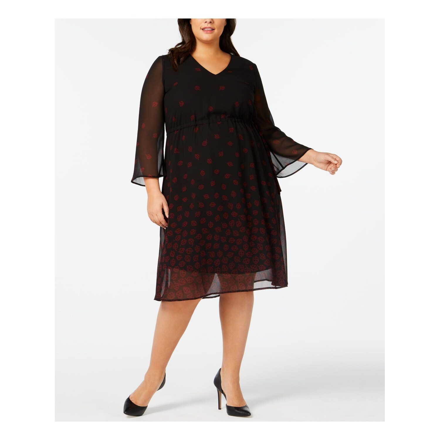 Shop Anne Klein Womens Black Sheer Lined Printed 3 4 Sleeve V Neck