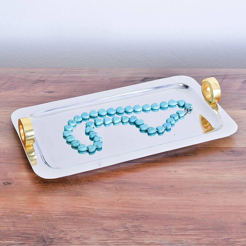 Berkware Two Tone Rectangular Tray with Gold Ring Handles