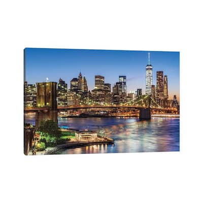 iCanvas "Brooklyn Bridge, New York City Skyline At Night, New York City, USA" by Susanne Kremer Canvas Print