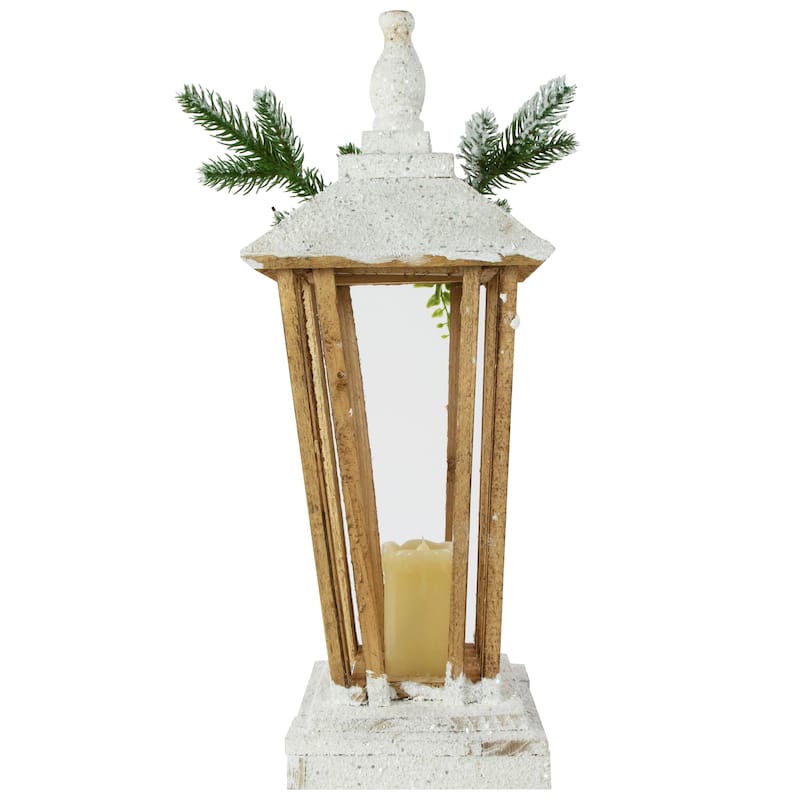 18" LED Lighted Natural and White Storm Lantern Christmas Decoration