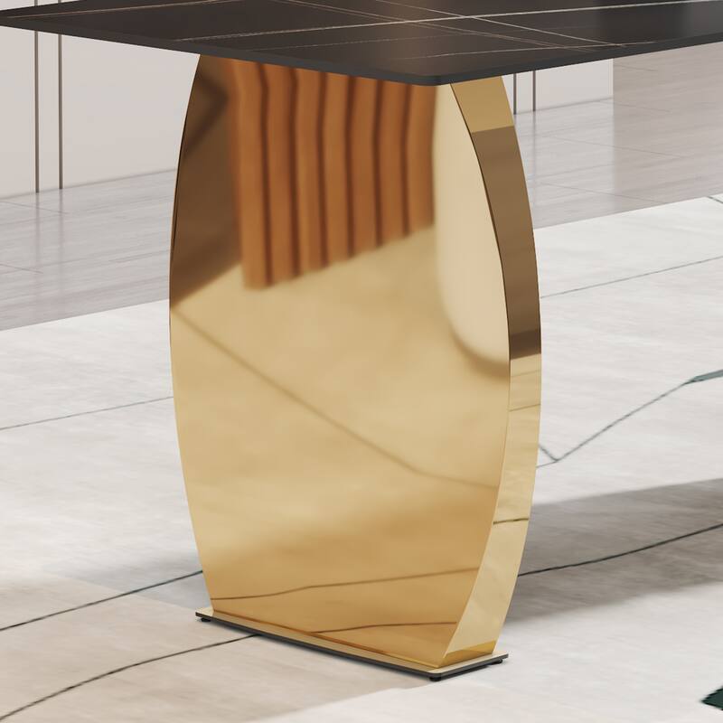 Modern Dining Set with Sintered Stone Table & PU High Back Chairs