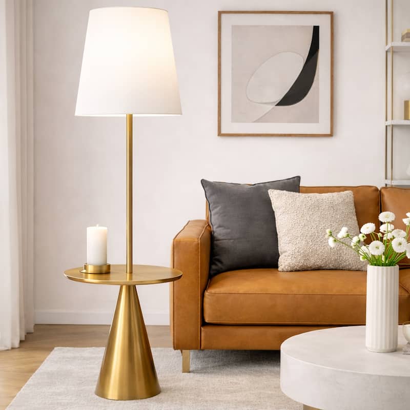 Stellar Beacon Brass Floor Lamp - White