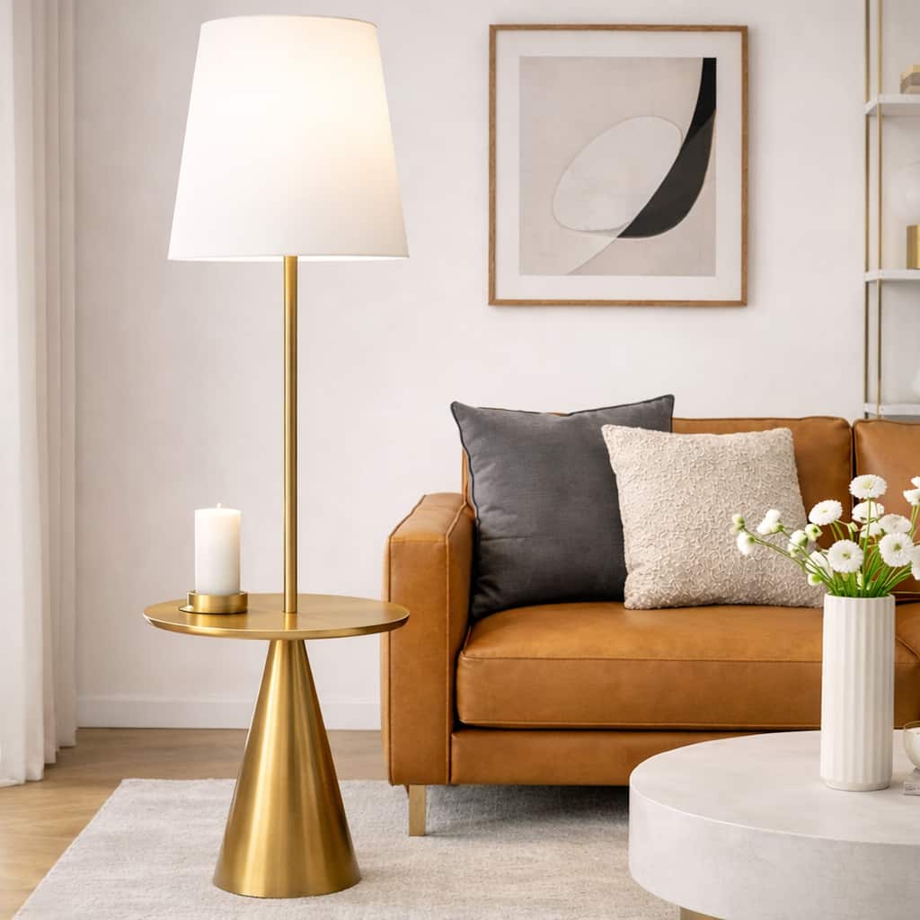 Stellar Beacon Brass Floor Lamp - White