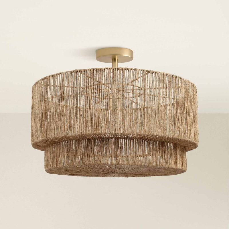 Luminous Lace Flush Mount - Jute Fibers Natural Handwoven Ceiling Light for Kitchen Island or Dining Room in Modern, Boho Style