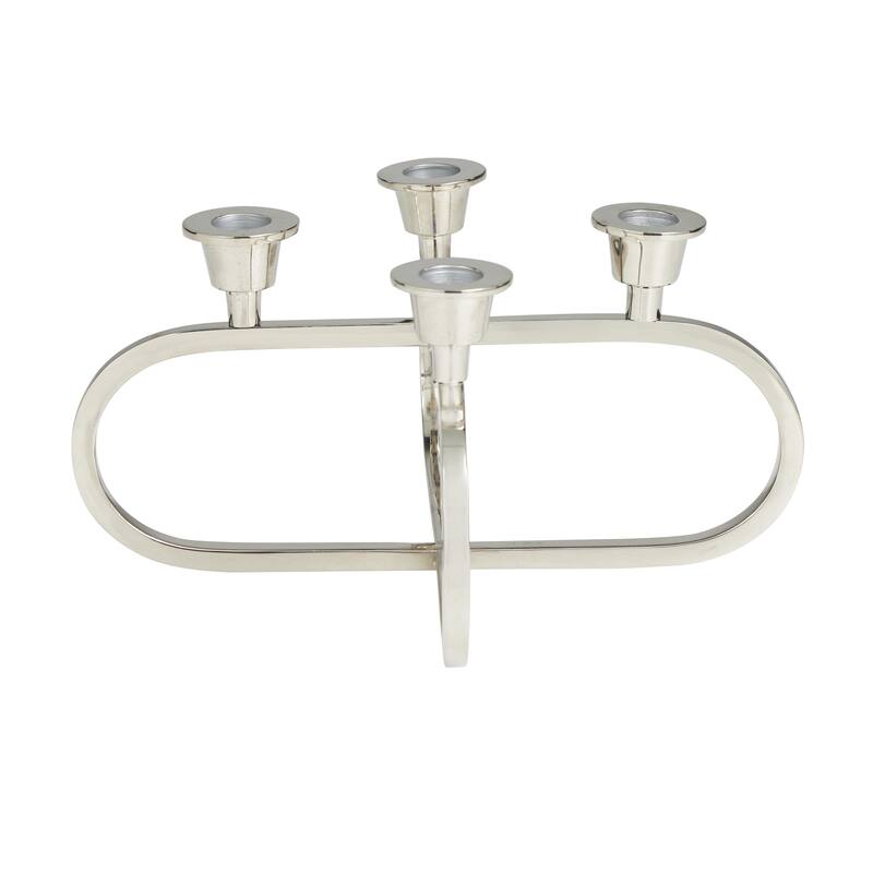 Stainless Steel Metal Geometric Overlapping Oval Candelabra - Silver - CosmoLiving by Cosmopolitan