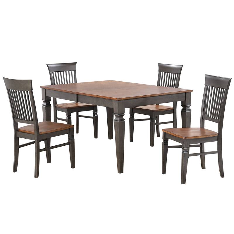 Expandable Dining Table Set - Rectangular Wood Table with 4 Chairs - Kitchen Furniture - Seats 4-8
