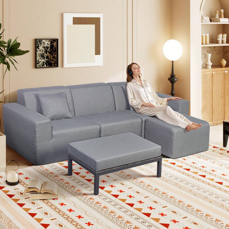 Outdoor and Indoor Modern Modular Patio Sectional Sofa with L-Shape Chaise, Cloud Sectional Couch with Comfy Chaise