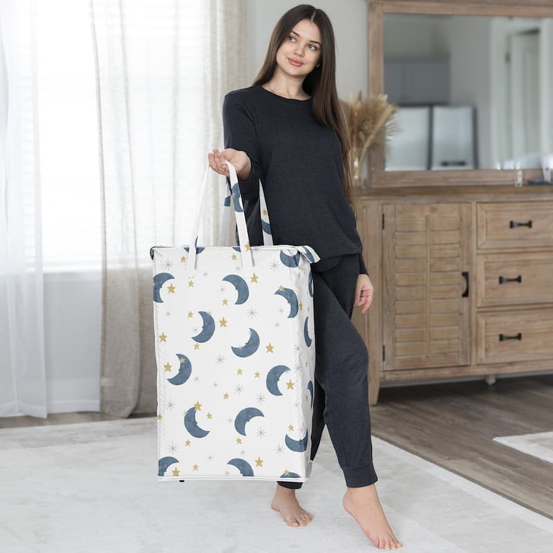 Sweet Jojo Designs Moon & Star Boy, Girl, Unisex/Gender Neutral Foldable Laundry Hamper with Handles - Watercolor, Celestial Sky