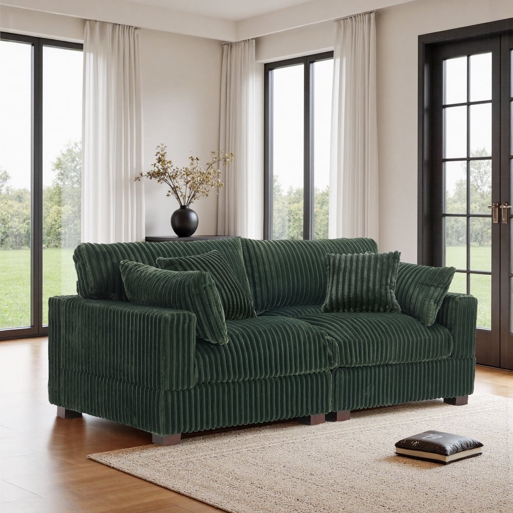 Cotton Flannel Sectional Sofa w/ Adjustable Headrests & Pillows