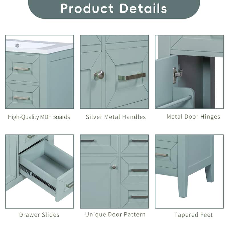 (Base Only) 30" Bathroom Vanity without Sink, Bathroom Cabinet with Drawers