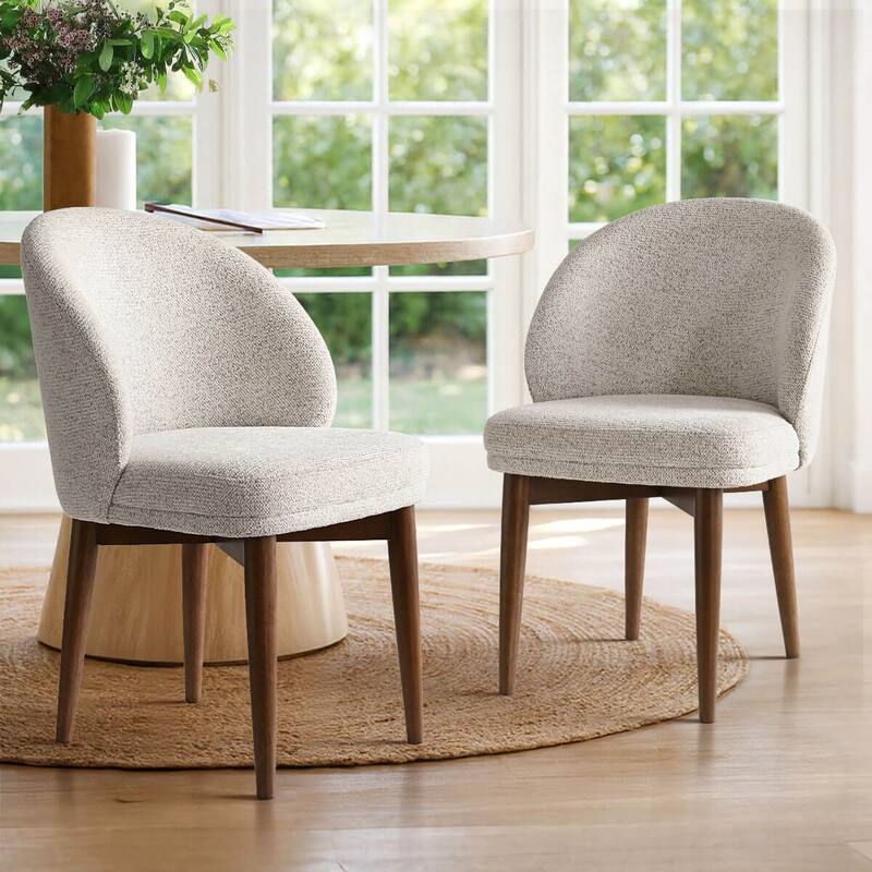 Upholstered Barrel Dining Chair With Walnut Legs (Set of 2)