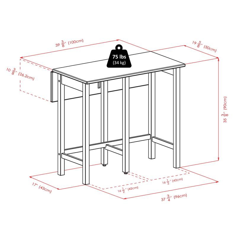 Drop Leaf Island Table with Counter Stools, Walnut