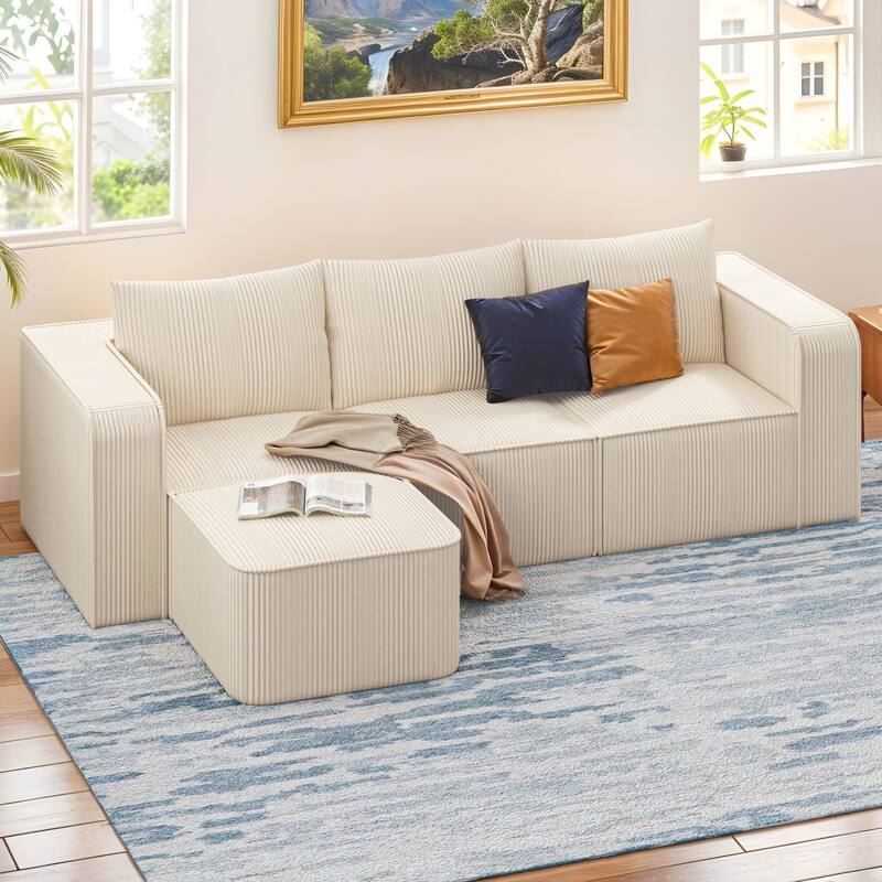 Moasis Multi-seat(3/4/5 seats) Corduroy Sectional Sofa Modular Couch Sofa Upholstered Convertible Modular Sofa