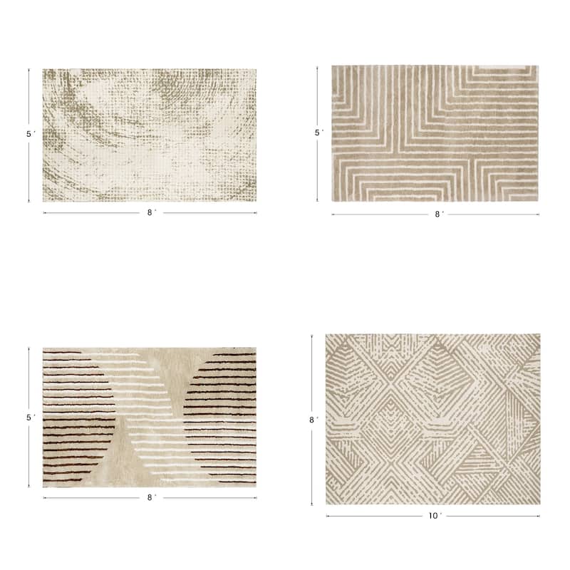 Glitzhome Modern Geometric Abstract Pattern High-Low Shag Area Rugs
