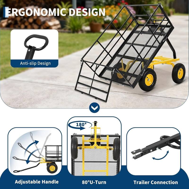 Heavy Duty 3-in-1 Yard Garden Wagon Cart with Removable Side Panels for Outdoor Lawn, Yard, 1500 LB Load