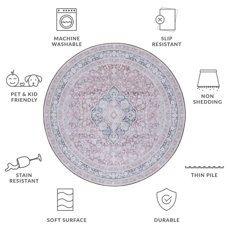 SAFAVIEH Tucson Machine Washable Slip Resistant Ueli Traditional Oriental - 6' x 6' Round - Rust/Sage - Round