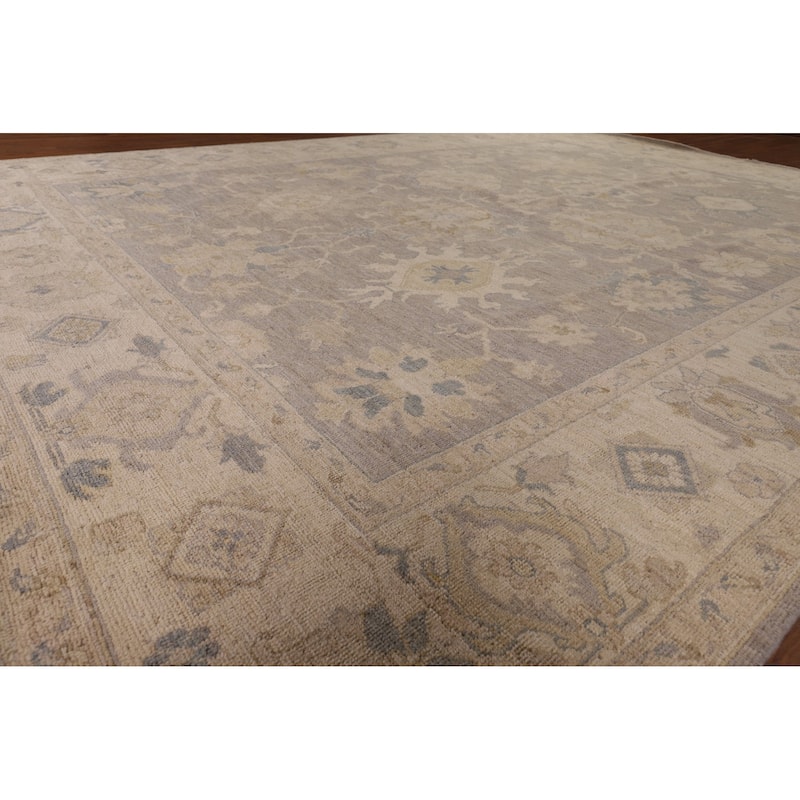 Vegetable Dye Gray Oushak Turkish Area Rug Hand-Knotted Wool Carpet - 9'4" x 12'4"